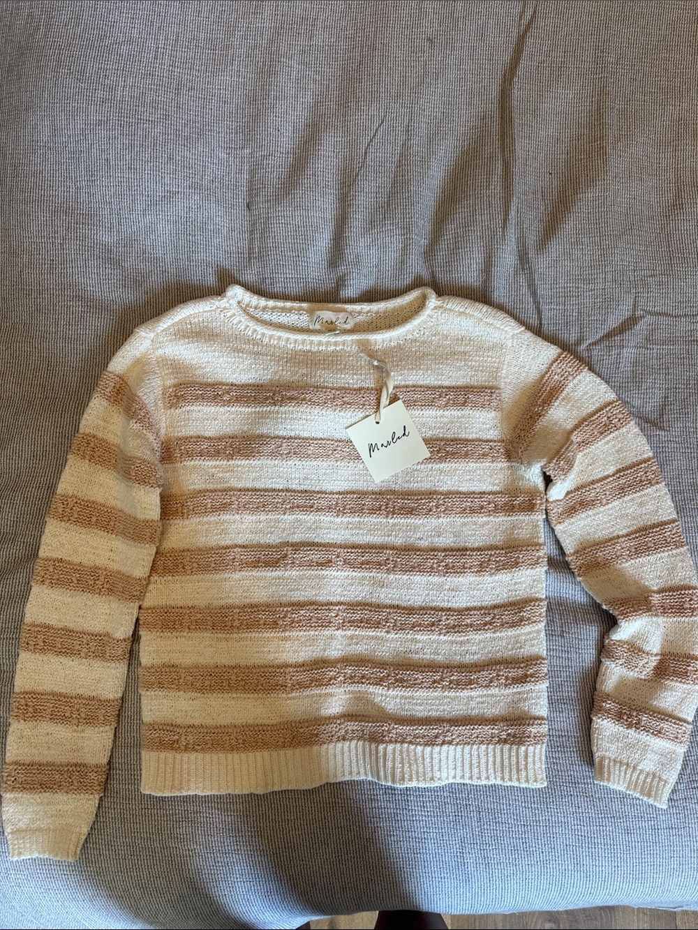 Cream and Tan Striped Women's Sweater